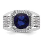 IBGoodman 14k White Gold 7/8 carat Lab Grown Diamond VS/SI+ G+ and Created Blue Sapphire Complete Men's Ring - Image 5