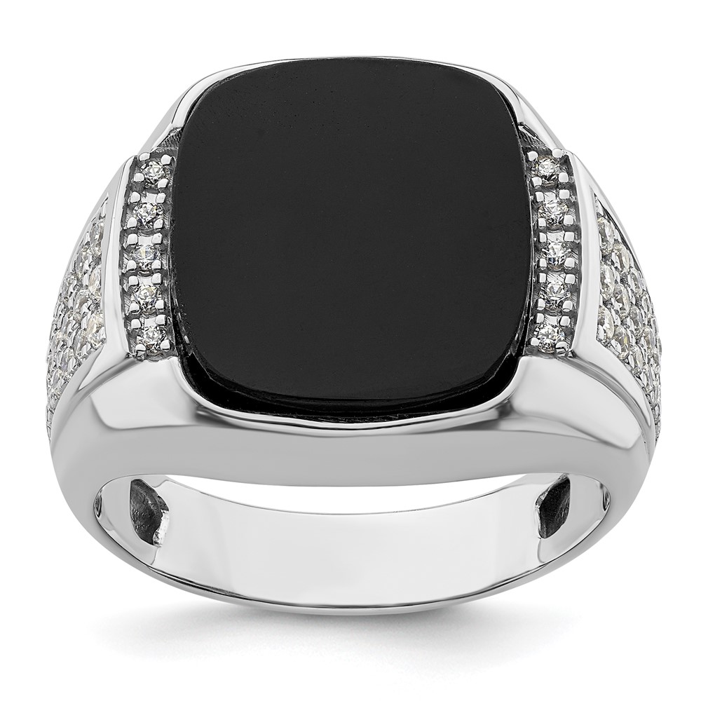 B220051-4WOX_AA.jpg IBGoodman 14k White Gold 5/8 carat Lab Grown Diamond VS/SI+ G+ and Onyx Complete Men's Ring - Image 1