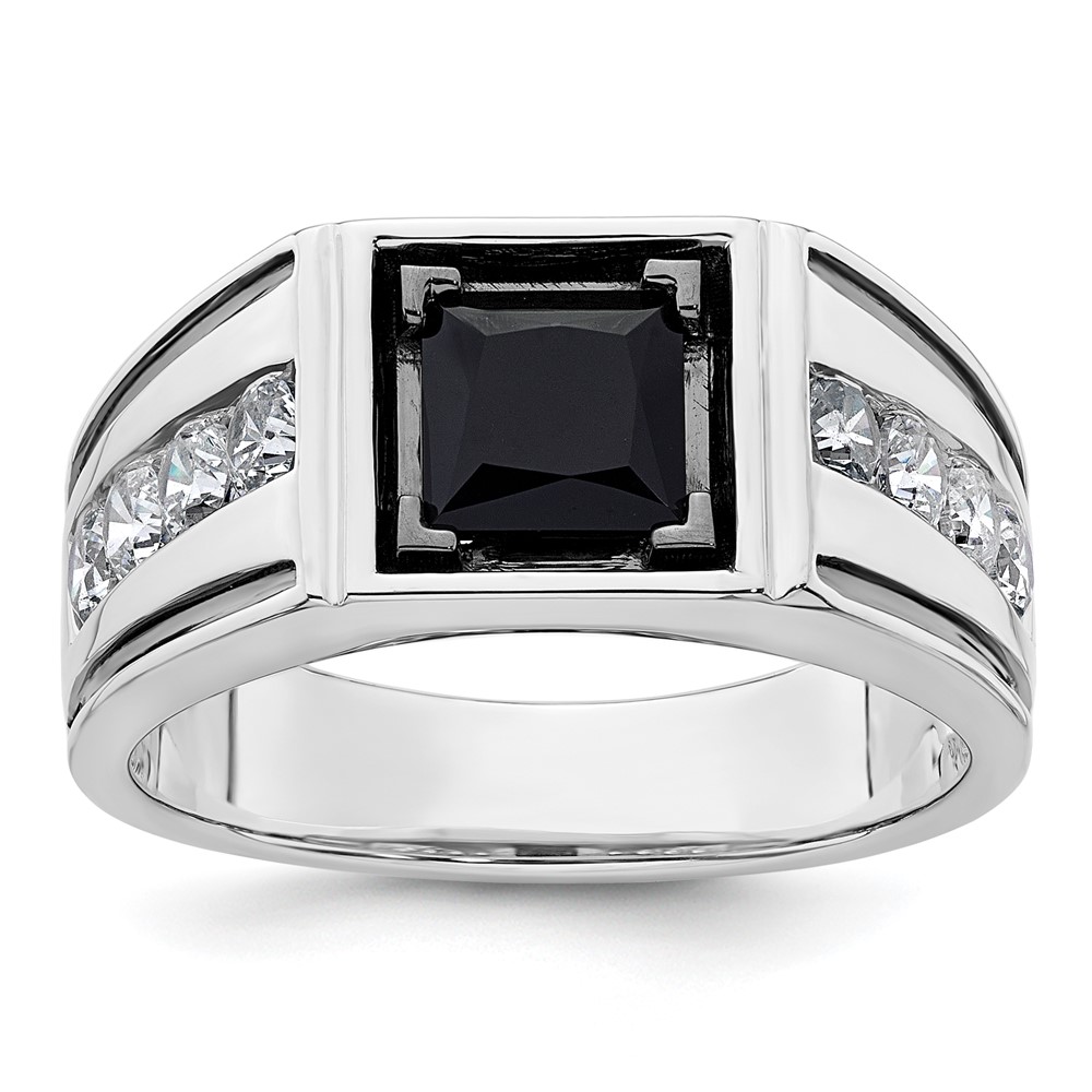 B220063A-4WOX_AA.jpg IBGoodman 14k White Gold Black Rhodium 7/8 carat Lab Grown Diamond VS/SI+ G+ and Onyx Complete Men's Ring - Image 1
