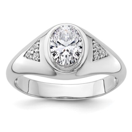 IBGoodman 14k White Gold 1/10 carat Lab Grown Diamond 1 carat Oval Center Semi Mount Men's Ring