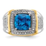 IBGoodman 14k Two-Tone 3/4 carat Lab Grown Diamond VS/SI+ G+ and Blue Topaz Complete Men's Ring - Image 4