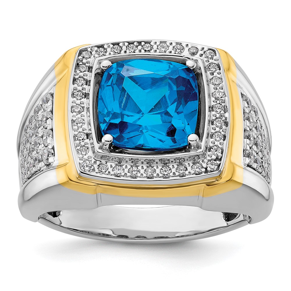 B220067-4WYBT_AA.jpg IBGoodman 14k Two-Tone 3/4 carat Lab Grown Diamond VS/SI+ G+ and Blue Topaz Complete Men's Ring - Image 1