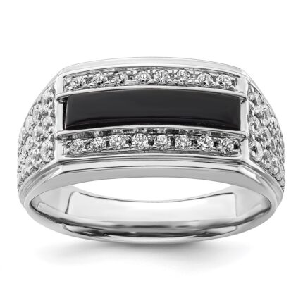 IBGoodman 14k White Gold 1 carat Lab Grown Diamond VS/SI+ G+ and Onyx Complete Men's Ring