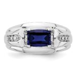 IBGoodman 14k White Gold 1/4 carat Lab Grown Diamond VS/SI+ G+ and Lab Created Blue Sapphire Complete Men's Ring - Image 4