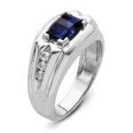 IBGoodman 14k White Gold 1/4 carat Lab Grown Diamond VS/SI+ G+ and Lab Created Blue Sapphire Complete Men's Ring - Image 6