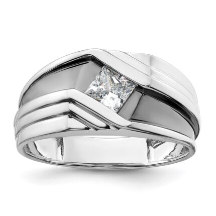 IBGoodman 14k White Gold with Black Rhodium 1/2 carat Lab Grown Diamond VS/SI+ G+ Complete Satin Men's Ring