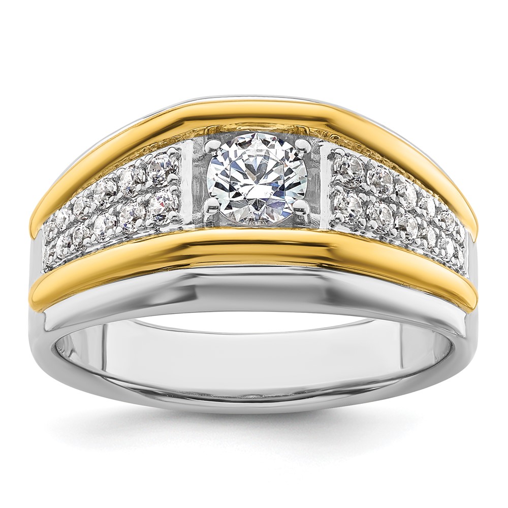 B220089-4WYAA.jpg IBGoodman 14k Two-tone 1/2 carat Lab Grown Diamond VS/SI+ G+ Three Stone Complete Men's Ring - Image 1