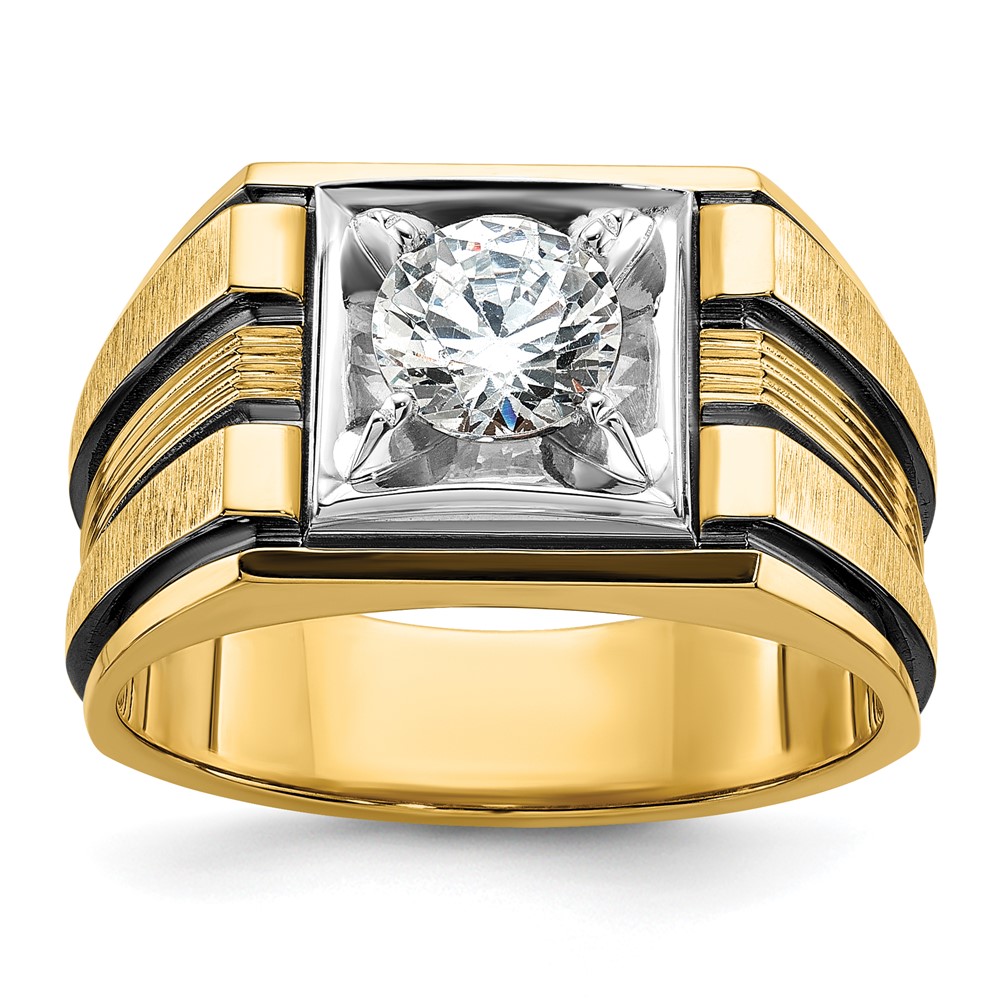 B40154-4YWAA.jpg IBGoodman 14k Two Tone with Black Rhodium 1 carat Lab Grown Diamond VS/SI+ G+ Complete Polished and Satin Men's Ring - Image 1