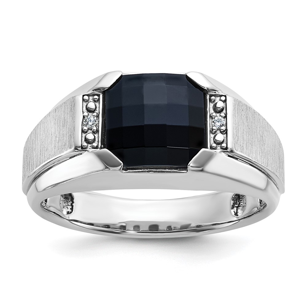 B52014-4WOX_AA-1.jpg IBGoodman 14k White Gold Men's Polished and Satin Onyx and .02 Carat AA Quality Diamond Ring - Image 1