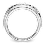 IBGoodman 14k White Gold Men's Polished Satin and Grooved Square 1/6 Carat AA Quality Diamond and Lab Created Sapphire 3-Stone Ring - Image 2