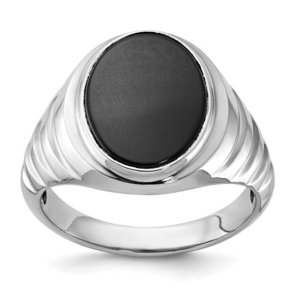 14k White Gold IBGoodman Men's Oval Onyx Complete Ring