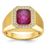 14k IBGoodman Men's Satin Ruby Doublet Stone and 1/4 carat Diamond Complete Ring