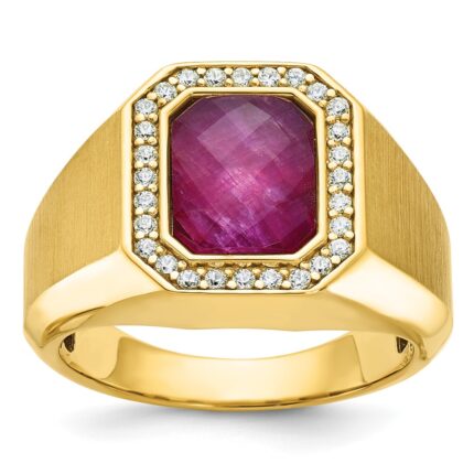 14k IBGoodman Men's Satin Ruby Doublet Stone and 1/4 carat Diamond Complete Ring