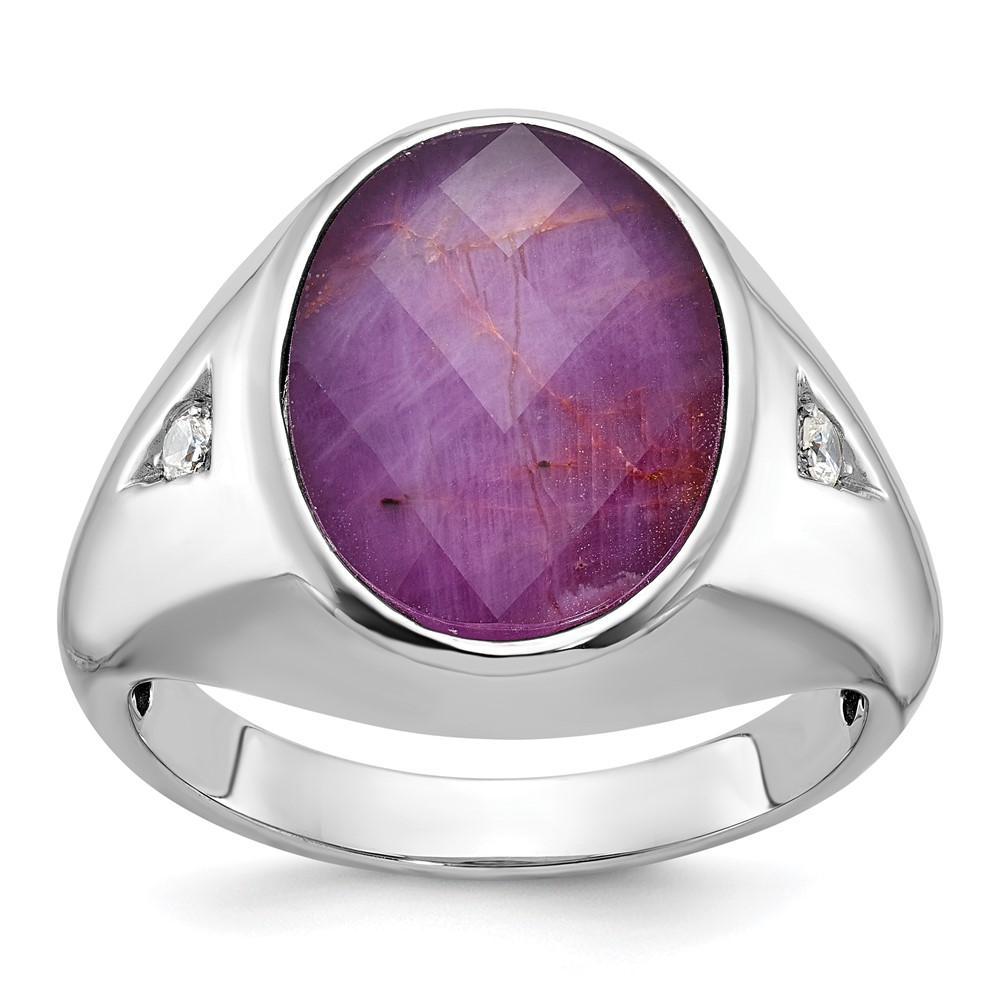 B52139-4WCR_AA-1.jpg 14k White Gold IBGoodman Men's Oval Ruby Doublet Stone and 1/15 carat Diamond Complete Ring - Image 1