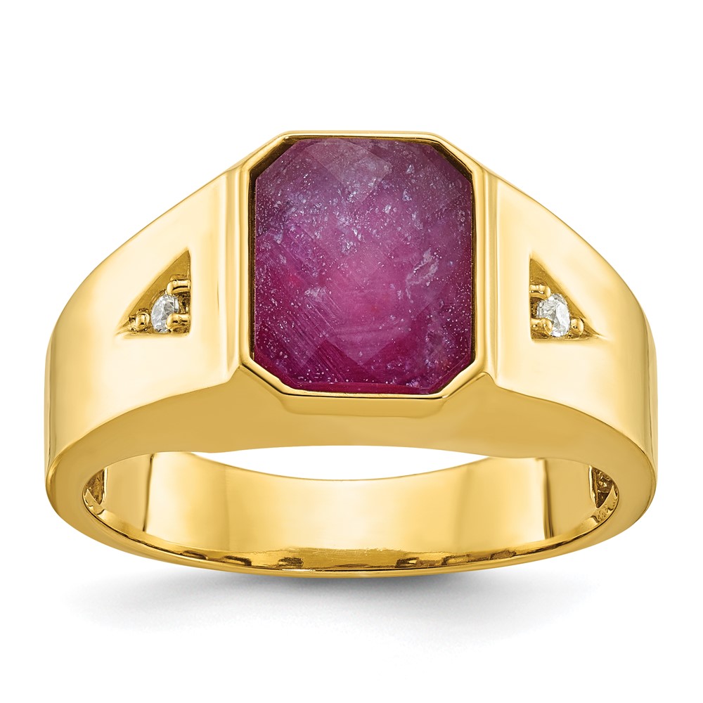 B52140-4YCR_AA.jpg 14k IBGoodman Men's Ruby Doublet Stone and 1/20 carat Diamond Complete Ring - Image 1