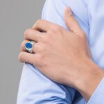 14k White Gold IBGoodman Men's with Black Rhodium Blue Agate Complete Ring - Image 4