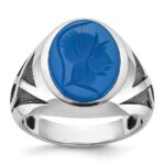 14k White Gold IBGoodman Men's with Black Rhodium Blue Agate Complete Ring