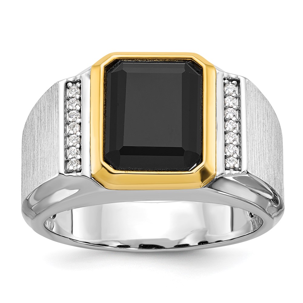 B52162-4WYOX_AA.jpg 14k Two-tone IBGoodman Men's Polished and Satin Onyx and 1/10 carat Diamond Complete Ring - Image 1