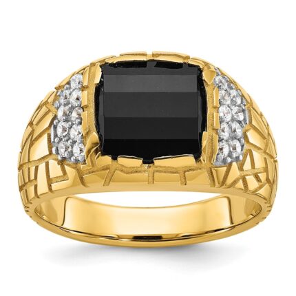 IBGoodman 14k 1/4 carat Lab Grown Diamond VS/SI+ G+ and Onyx Complete Nugget Men's Ring