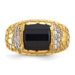 IBGoodman 14k Men's Polished and Nugget Textured Onyx and 1/4 Carat AA Quality Diamond Ring - Image 6