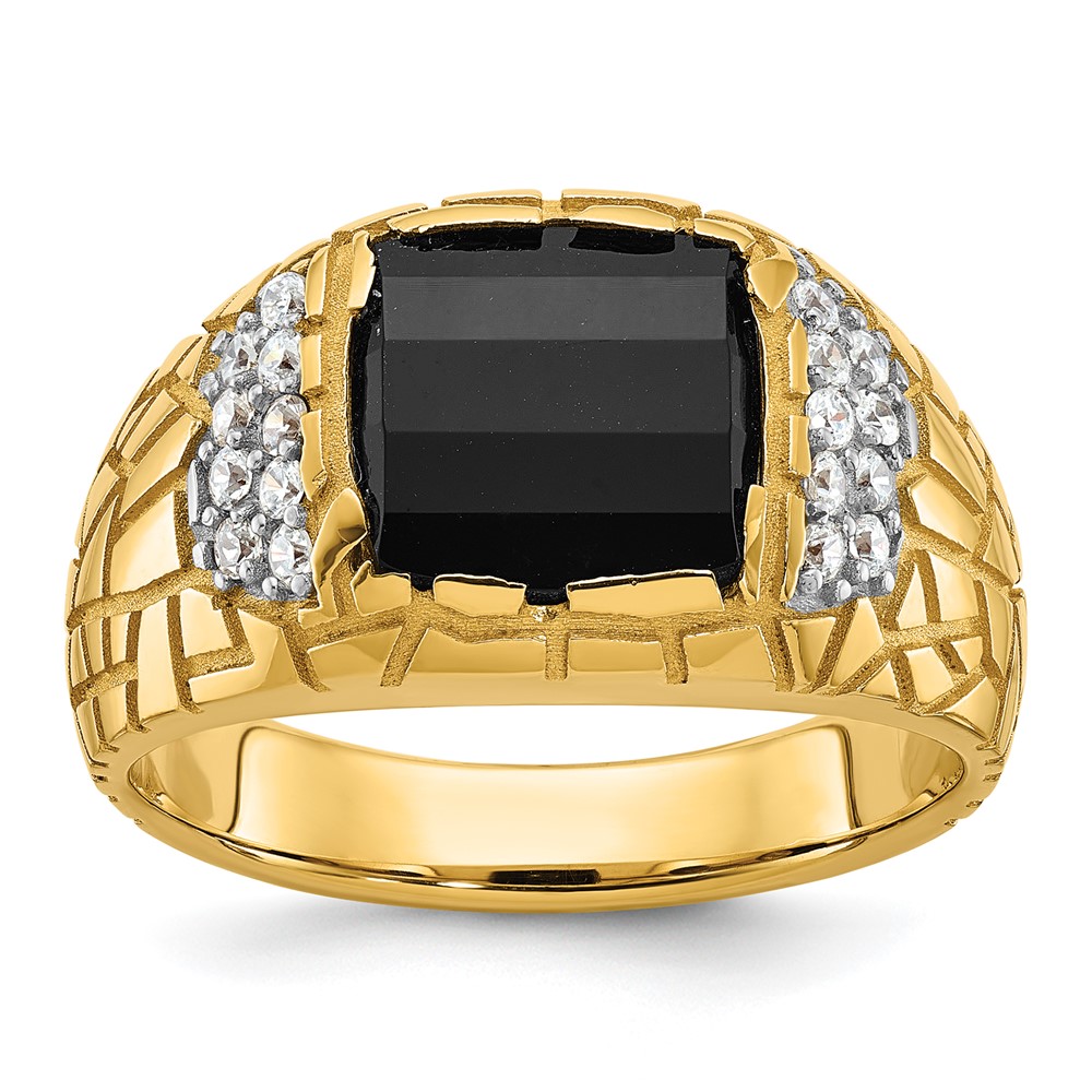 B52165-4YOX_AA.jpg IBGoodman 14k Men's Polished and Nugget Textured Onyx and 1/4 Carat AA Quality Diamond Ring - Image 1