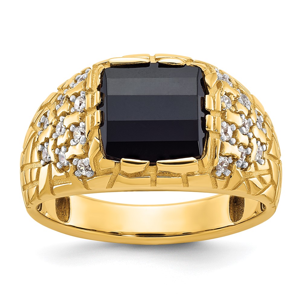 B52168-4YOX_AA.jpg IBGoodman 14k 1/4 carat Lab Grown Diamond VS/SI+ G+ and Onyx Complete Nugget Men's Ring - Image 1