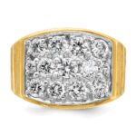IBGoodman 14k Two-tone Men's Polished Satin and Grooved 3 Carat AA Quality Diamond Cluster Ring - Image 6