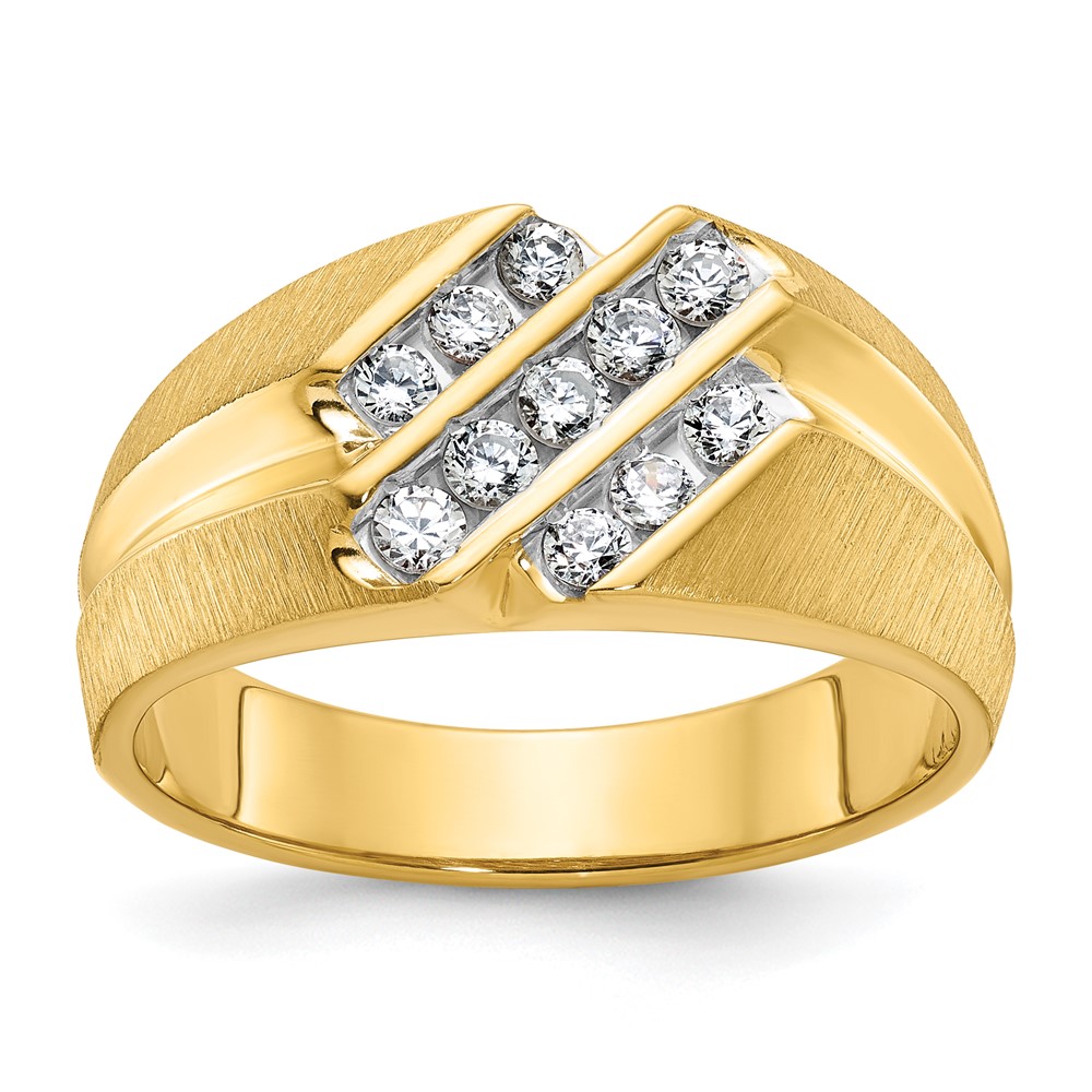 B56552-4YAA.jpg IBGoodman 14k Men's Polished Satin and Grooved 1/2 Carat AA Quality Diamond Ring - Image 1
