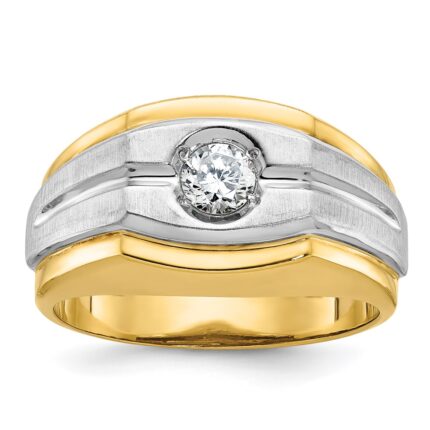 14k Two-tone IBGoodman Men's Polished and Satin 1/3 carat Diamond Complete Ring