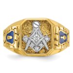 IBGoodman 10k Two-tone Men's Polished and Textured with Blue Enamel and Diamond Blue Lodge Master Masonic Ring - Image 4