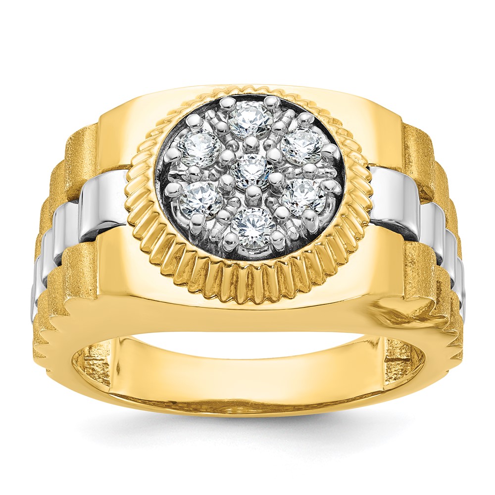 B56948-4YWAA-1.jpg IBGoodman 14k Two-tone Men's Polished Satin and Textured 1/2 Carat AA Quality Diamond Cluster Ring - Image 1