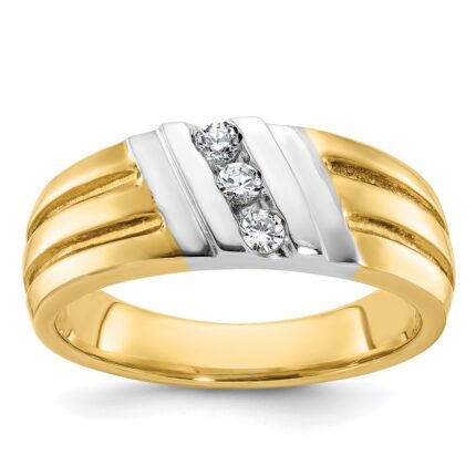 IBGoodman 14k Two-tone Men's Polished and Grooved 3-Stone 1/5 Carat AA Quality Diamond Ring
