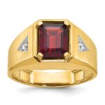 14k IBGoodman Men's Polished and Satin Garnet and 1/15 carat Diamond Complete Ring