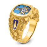 IBGoodman 10k Men's Polished and Nugget Textured with Blue Enamel and Lab Created Sapphire Blue Lodge Master Masonic Ring - Image 8