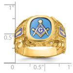 IBGoodman 14k Men's Polished and Nugget Textured with Blue Enamel and Lab Created Sapphire Blue Lodge Master Masonic Ring - Image 3