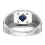 14k White Gold IBGoodman Men's Created Sapphire and 1/20 carat Diamond Satin Complete Ring - Image 7