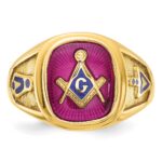 IBGoodman 14k Men's Polished and Textured with Blue Enamel and Lab Created Ruby Blue Lodge Master Masonic Ring - Image 4