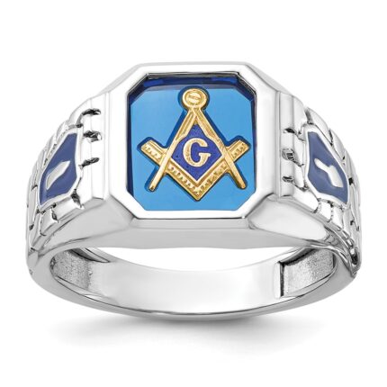 IBGoodman 14k White Gold Men's Polished and Textured Blue Lodge Master Masonic Ring Mounting