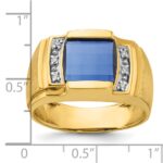 14k IBGoodman Men's Created Sapphire and 1/20 carat Diamond Complete Ring - Image 3