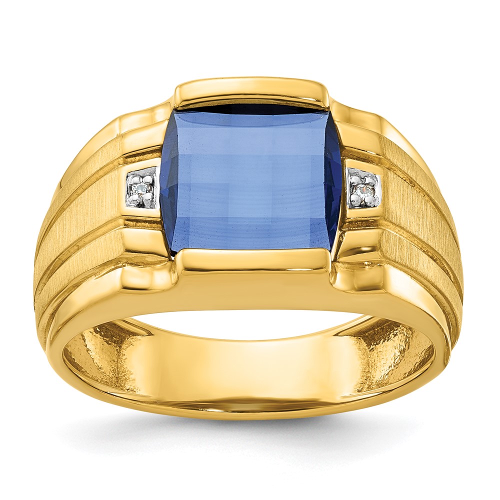 B57709-4YCS_AA-1.jpg 14k IBGoodman Men's Created Sapphire and Diamond Complete Ring - Image 1