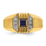 14k IBGoodman Men's Created Sapphire and 1/20 carat Diamond Satin Complete Ring - Image 6