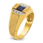 14k IBGoodman Men's Created Sapphire and 1/20 carat Diamond Satin Complete Ring - Image 8