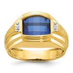14k IBGoodman Men's Polished and Satin Created Sapphire and Diamond Complete Ring