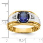 IBGoodman 10k Two-tone Men's Polished Satin and Grooved Lab Created Sapphire and A Quality Diamond Ring - Image 2