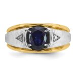 IBGoodman 14k Two-tone Men's Polished Satin and Grooved Lab Created Sapphire and AA Quality Diamond Ring - Image 6