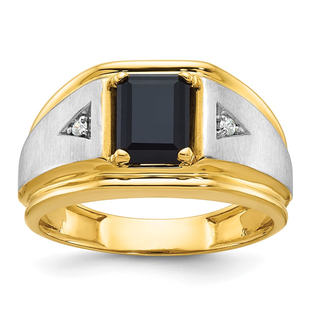B57898-0YWOX_A.jpg 10k Two-tone IBGoodman Men's Satin Onyx and Diamond Complete Ring - Image 1