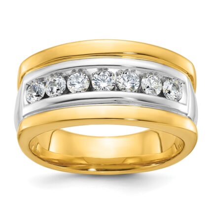 IBGoodman 14k Two-tone Men's Polished and Grooved 7-Stone 3/4 Carat AA Quality Diamond Ring