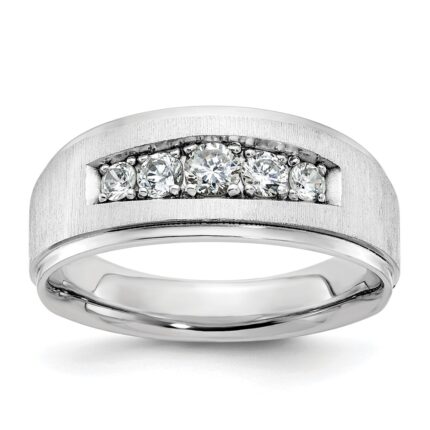 IBGoodman 14k White Gold Polished and Brushed Five Stone Men's Ring Mounting
