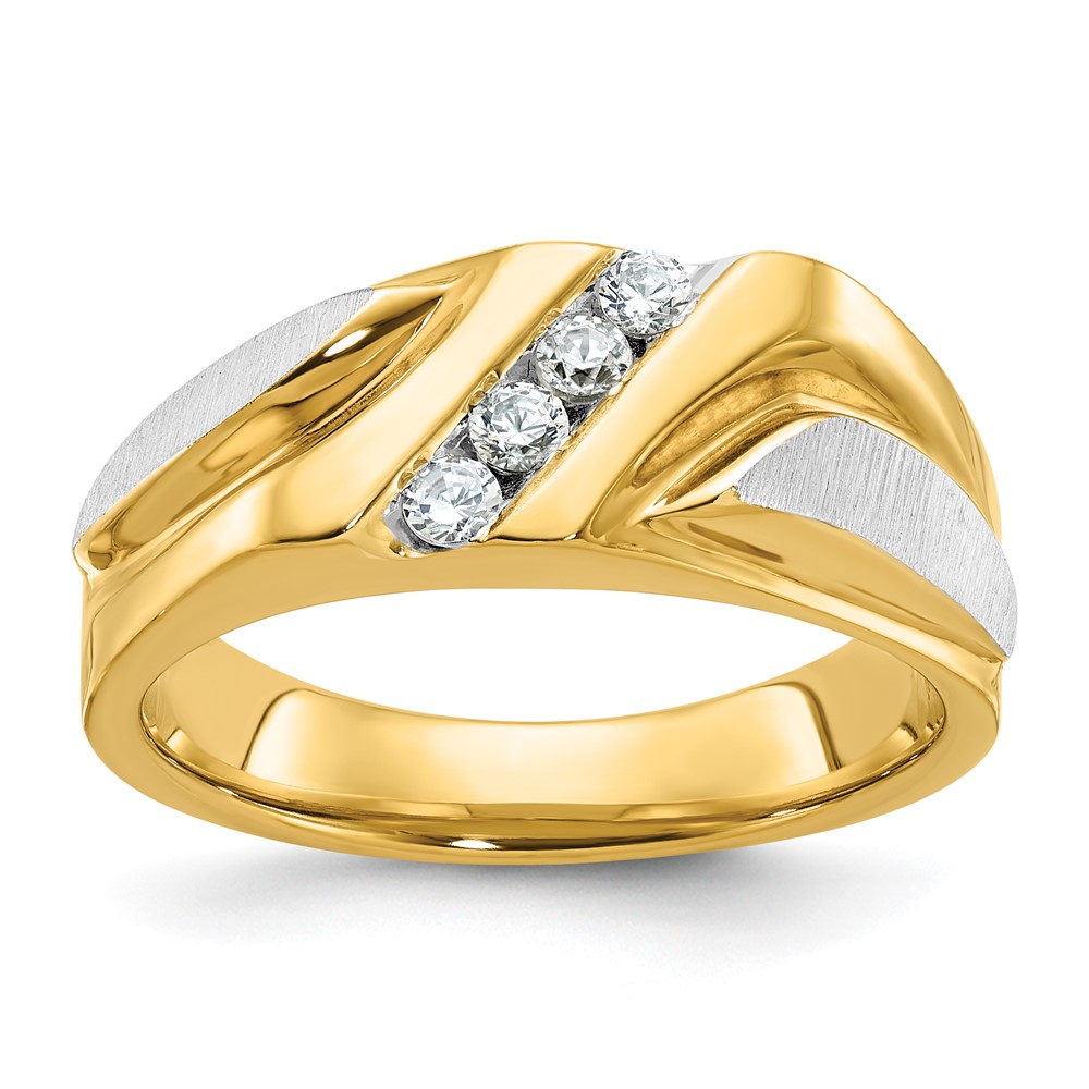 B58194-4YWAA.jpg IBGoodman 14k Two-tone Men's Polished Satin and Grooved 4-Stone Ring Mounting - Image 1