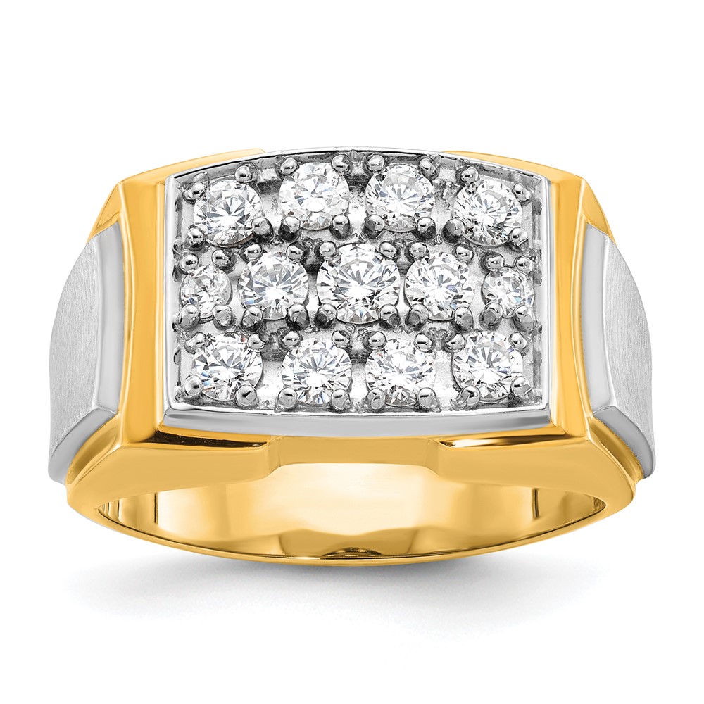 B58219-4WYAA-1.jpg IBGoodman 14k Two-tone Men's Polished and Satin 1 Carat AA Quality Diamond Cluster Ring - Image 1